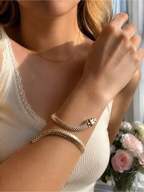 Gold Snake Wrap Bracelet — Serpentine women bracelet